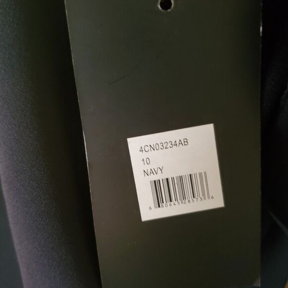 NWT ABS Collection Womens Sheath Dress Size10 Navy Blue Bell Sleeve Off Shoulder - Picture 11 of 14